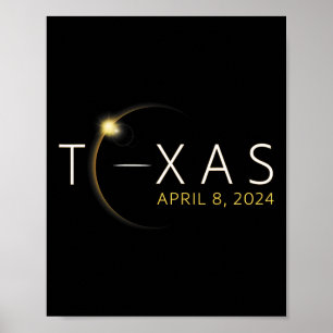 Poster Eclipse Solar 2024 Estado do Texas Total Eclipse S