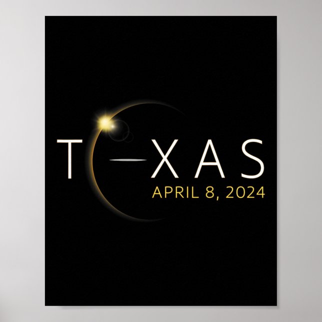 Poster Eclipse Solar 2024 Estado do Texas Total Eclipse S (Frente)