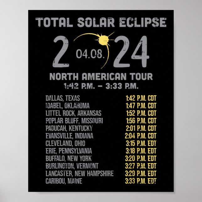 Poster Eclipse Solar 2024 Totalidade abril 8 Homens Mulhe (Frente)