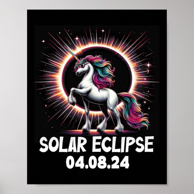 Poster Eclipse Solar 2024 Unicórnio Vestindo Eclipse Sola (Frente)