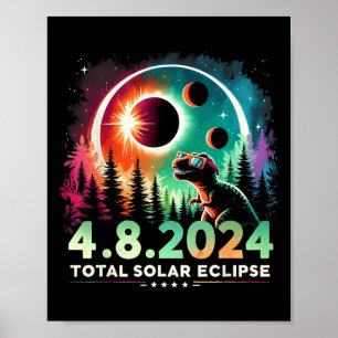 Poster Eclipse Solar Engraçado Dinossauro Vestindo Gles