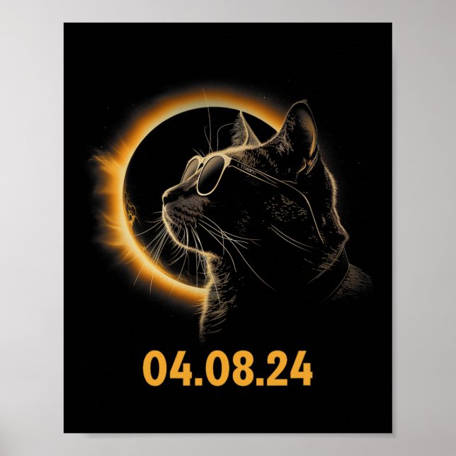 Poster Eclipse Solar Gato Óculos Eclipse Solar Diversão d (Frente)