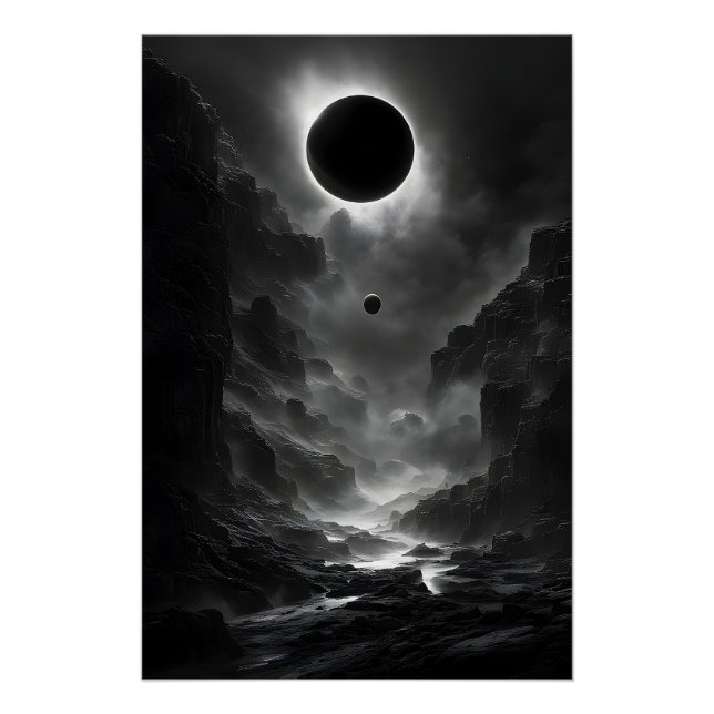 Pôster Eclipse Solar Negro e Branco à Noite (Frente)