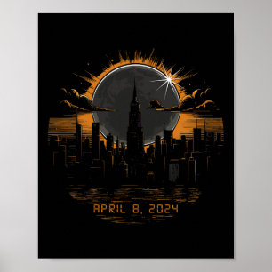 Poster Eclipse Solar Total 2024 abril 8 Nova Iorque