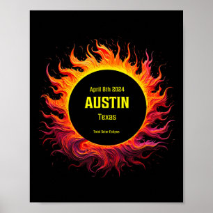 Poster Eclipse Solar Total 2024 Austin Texas