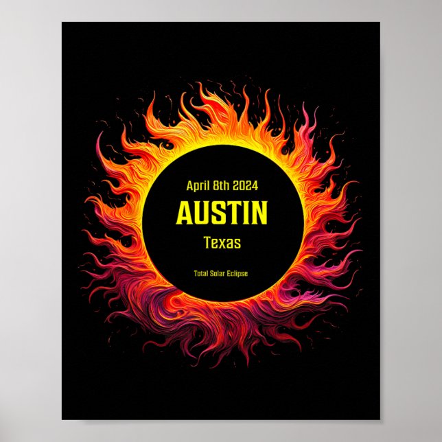 Poster Eclipse Solar Total 2024 Austin Texas (Frente)