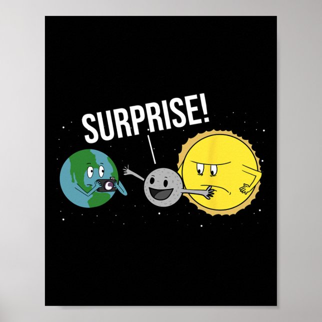 Poster Eclipse Solar Total 2024 Cartoon Funny Moon Coveri (Frente)