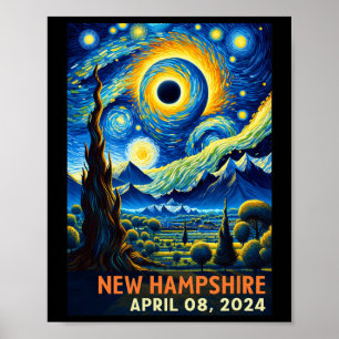 Poster Eclipse Solar Total 2024 New Hampshire Starry Nigh