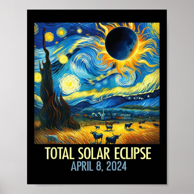 Poster Eclipse Solar Total 2024 Starry Night Van Gogh Tot (Frente)