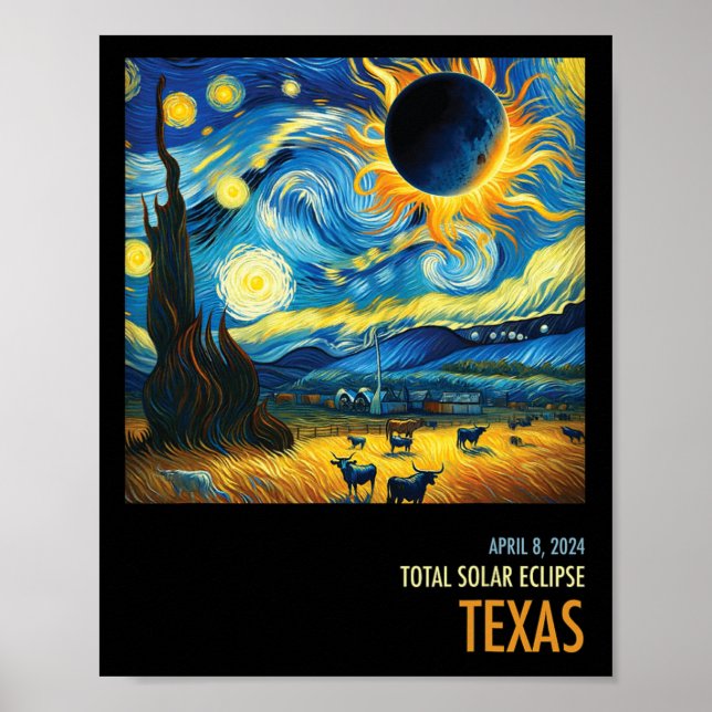 Poster Eclipse Solar Total 2024 Texas (Frente)