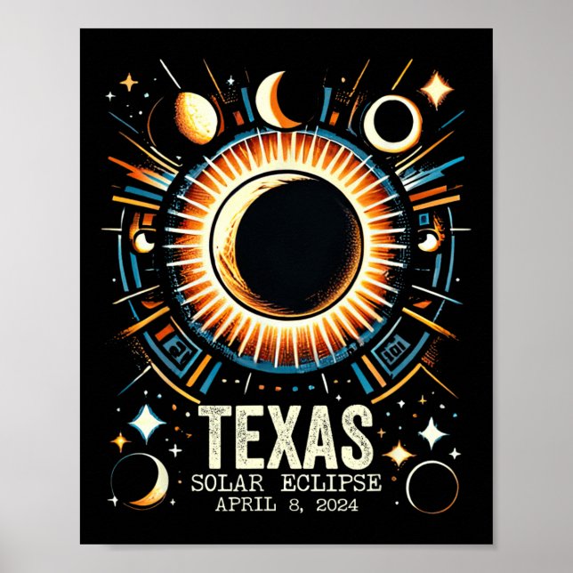 Poster Eclipse Solar Total 2024 Texas April 8 Abstrato Mo (Frente)