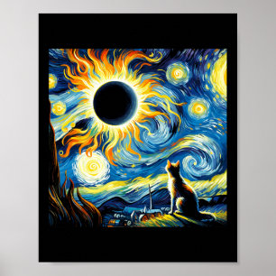 Poster Eclipse Solar Total 2024 Van Gogh Starry Night Cat