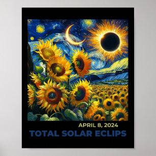 Poster Eclipse Solar Total 2024 Vincent Van Gogh Art Sunf