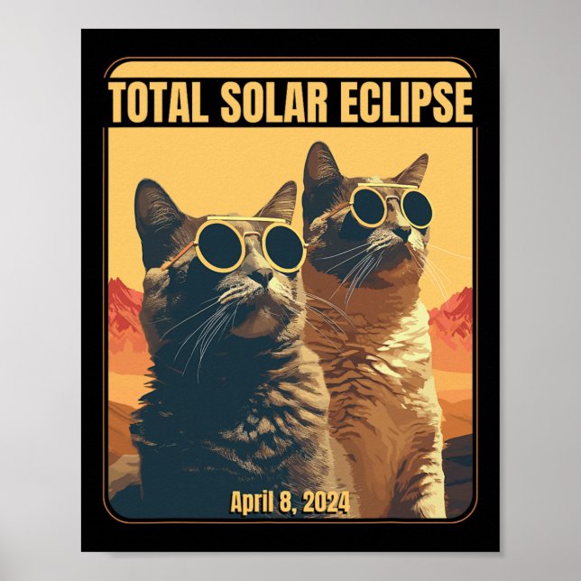 Poster Eclipse Solar Total Abril 8 Gatos Eclipse (Frente)