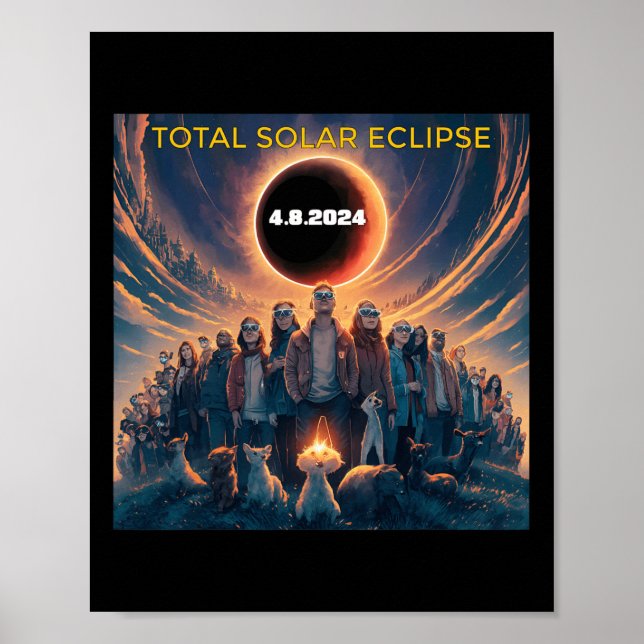 Poster Eclipse Solar Total do Pessoas Eclipse Gles 2024 (Frente)