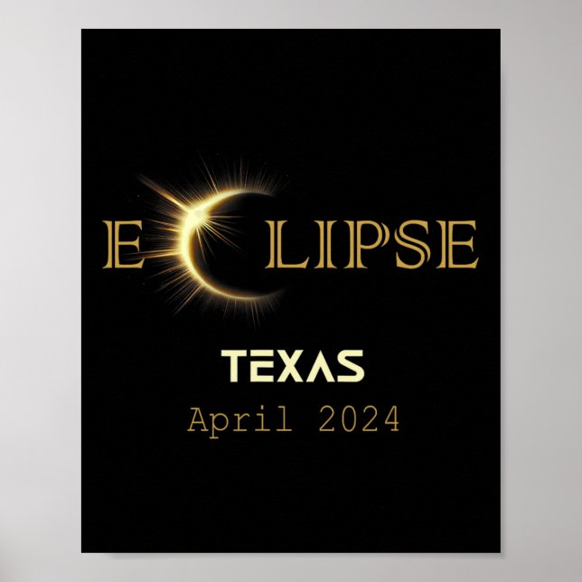 Poster Eclipse Solar Total Texas Totalidade Abril 8 2024  (Frente)