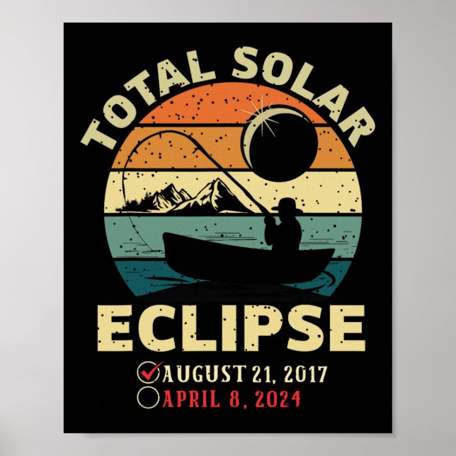 Poster Eclipse Solar Vintage 2024 Totalidade Pesca Abril  (Frente)