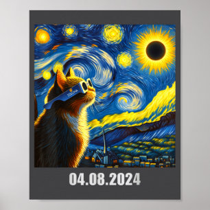 Poster Eclipse Total do Sol 2024 Gato Divertido em Soluna