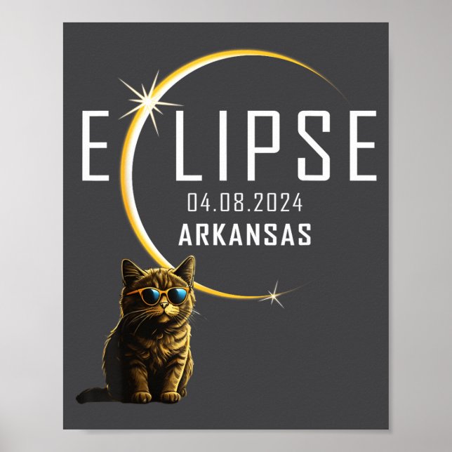 Poster Eclipse Total do Sol no Arkansas 2024 Gatos Divert (Frente)