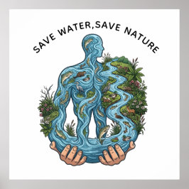 Poster Economize Água Salve a Natureza Consciente Ecológi