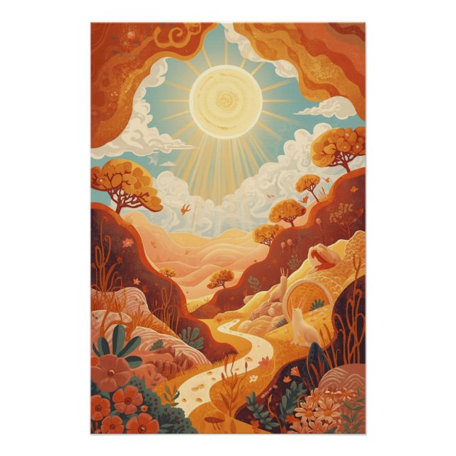 Pôster Ecos do Sol – Poster de Paisagem Dourada Sonhadora (Frente)