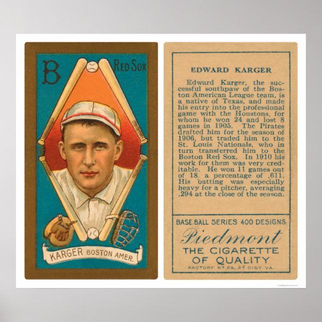 Poster Ed Karger Red Sox Baseball 1911 (Frente)