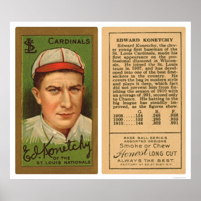 Poster Ed Konetchy Cardinals Baseball 1911 (Frente)