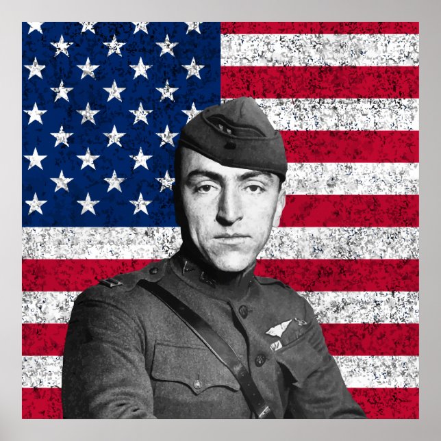 Poster Eddie Rickenbacker e a bandeira americana (Frente)