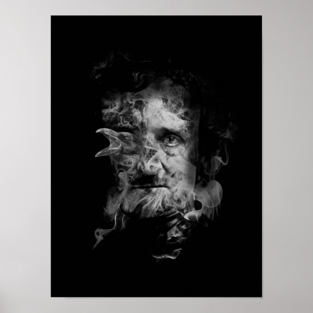 Poster Edgar Allan Poe in Smoke with Raven - Nevermore (Frente)