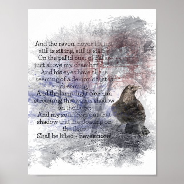 Poster Edgar Allan Poe O Poema Raven Raven Watercolor (Frente)