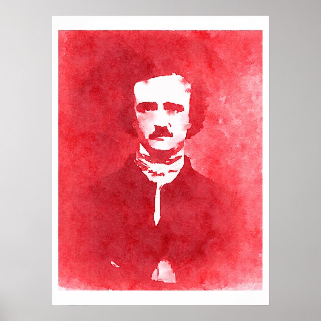 Poster Edgar Allan Poe Pop Art Retrato em vermelho (Frente)
