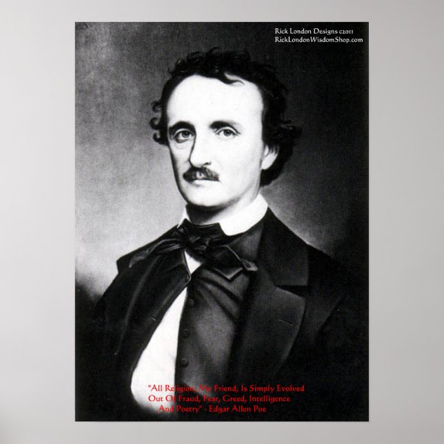 Pôster Edgar Allen Poe "Religion Is" Wisdom cita presente (Frente)