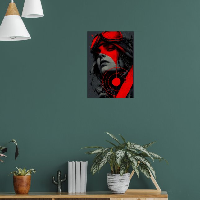 Poster Edgy Cyberpunk Dystopian Girl Red Target (Sala de Estar 1)
