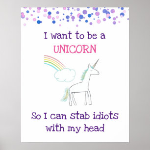 Poster Edgy Unicorn com Rainbow e Confetti Funny