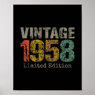 Poster Edição Limitada Vintage 1958 Presentes de Aniversá
