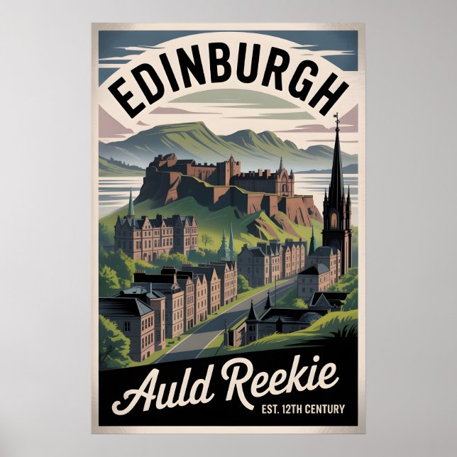 Poster Edifício de Edimburgo Escócia Estilo Retro Citysca (Frente)