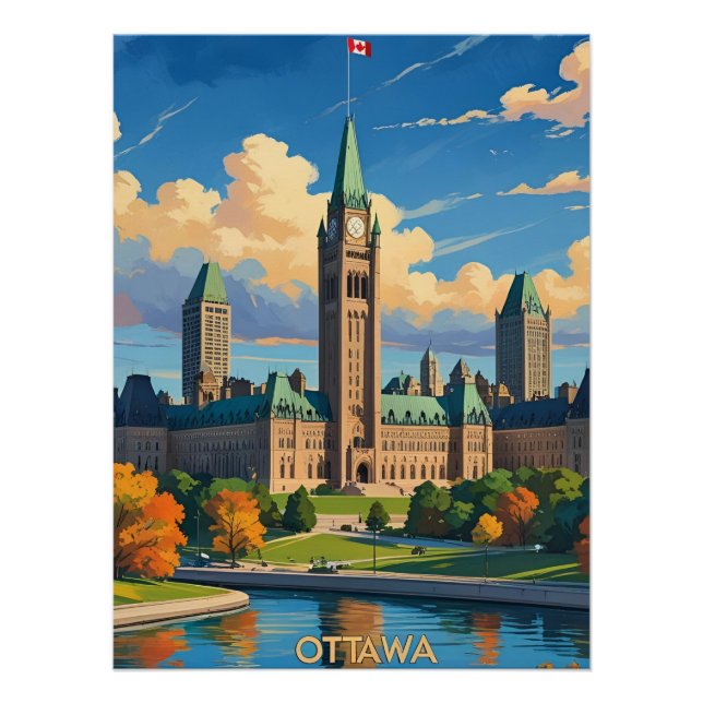Pôster Edifício do Parlamento do Canadá em Ottawa, silhue (Frente)