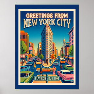 Poster Edifício Flatiron da Cidade de Nova York Estilo Vi