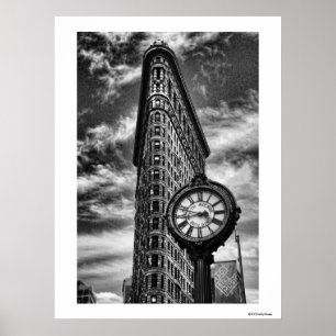 Poster Edifício Flatiron e Relógio em Preto e Branco