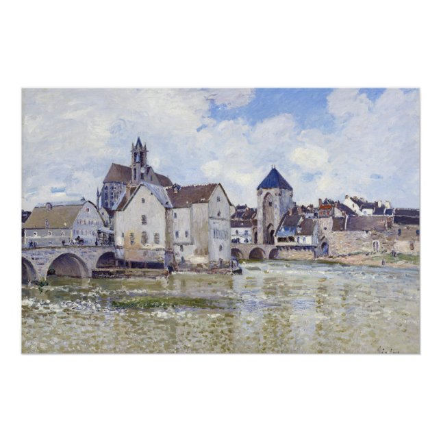 Pôster Edifícios Alfred Sisley e pontes com água (Frente)
