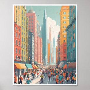 Poster Edifícios coloridos de paisagem urbana ocupados ru