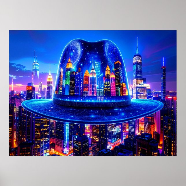 Poster Edifícios da Cidade de Nova York à Noite Sob o Cha (Frente)