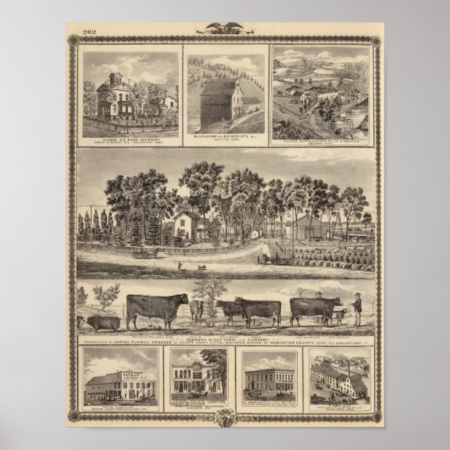 Pôster Edifícios da Fazenda Clenona Stock em Davenport (Frente)