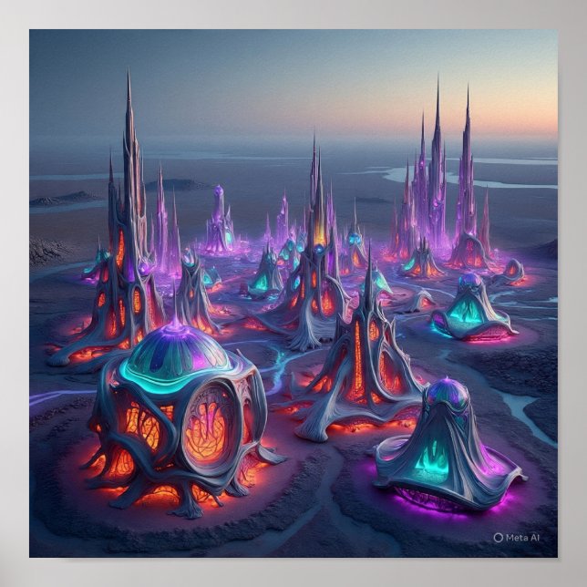 Poster Edifícios de cidades com Alienígena orgânica (Frente)