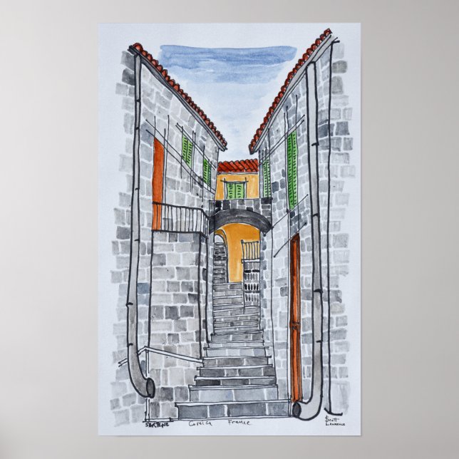 Pôster Edifícios de Granito, Sartene | Córsega, França (Frente)