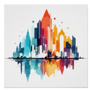 Pôster Edifícios Paisagem Moderna Artesanato da Cidade Vi