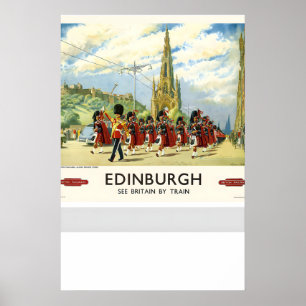 Poster Edimburgo Escócia Veja a Grã-Bretanha de Trem Vint