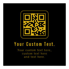 Pôster Editable QR Code & Text Template | Black & Gold