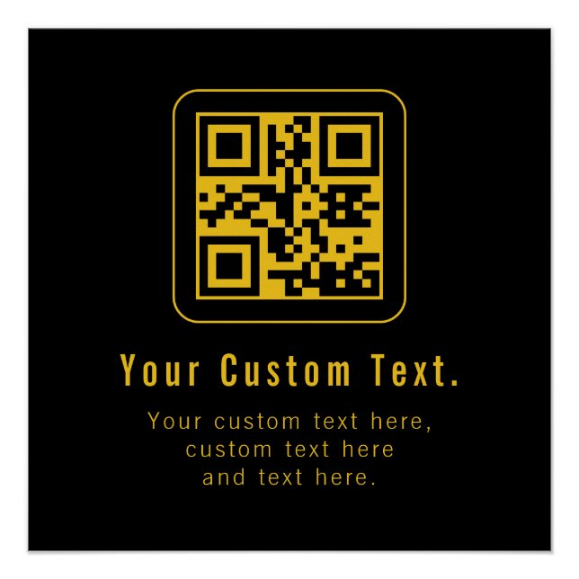 Pôster Editable QR Code & Text Template | Black & Gold (Frente)