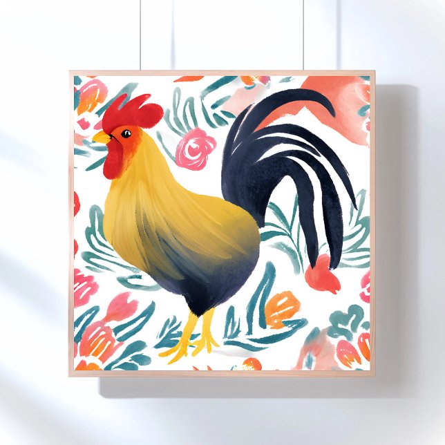 Pôster Edna, o galo | Frango Floral de Aquarela (Criador carregado)